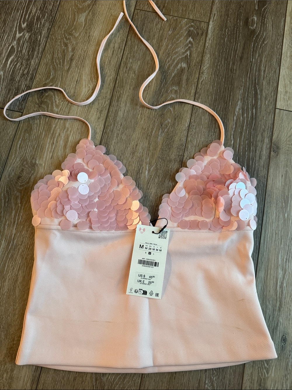 ZARA Sequin Trim Pink Halter Cami Top
